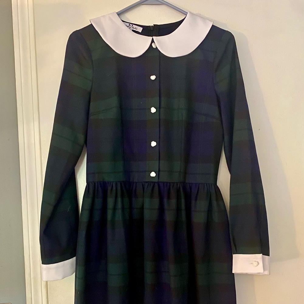 Small Swinging Chicks green & blue plaid long-sleeve dress
